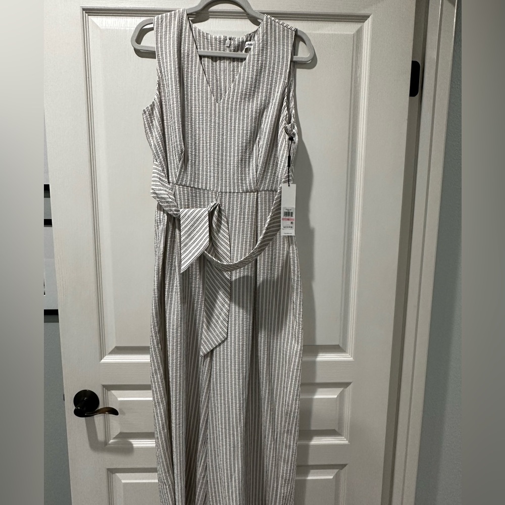 NWT Calvin Klein White & Black Striped Crepe Jumpsuit, Size 10